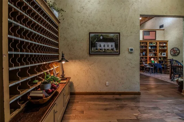 a view of a room with shelves