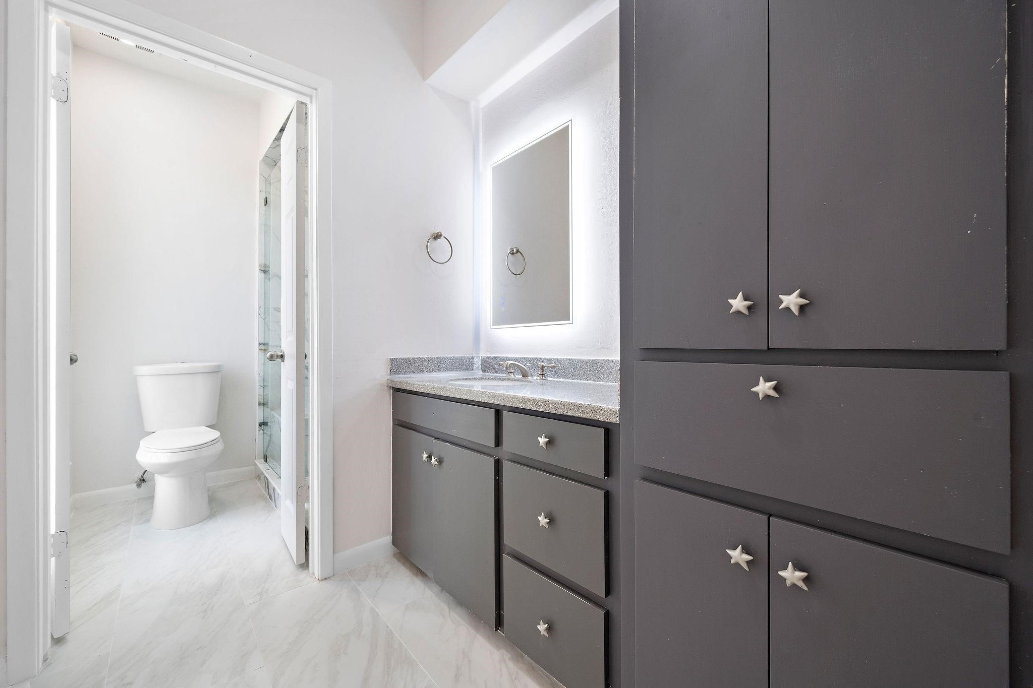 1111 Potomac Drive, Unit B Houston, TX 77057 - Photo 20 of 22 a bathroom with a sink a toilet and shower