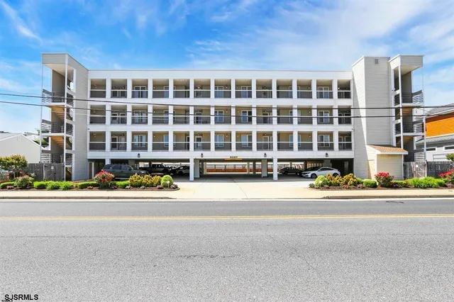 front view of a building with a street