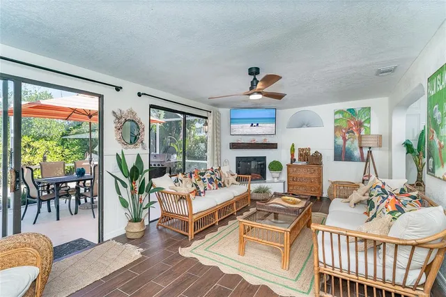 a view of a swimming pool with a patio
