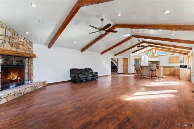 a living room with a fireplace