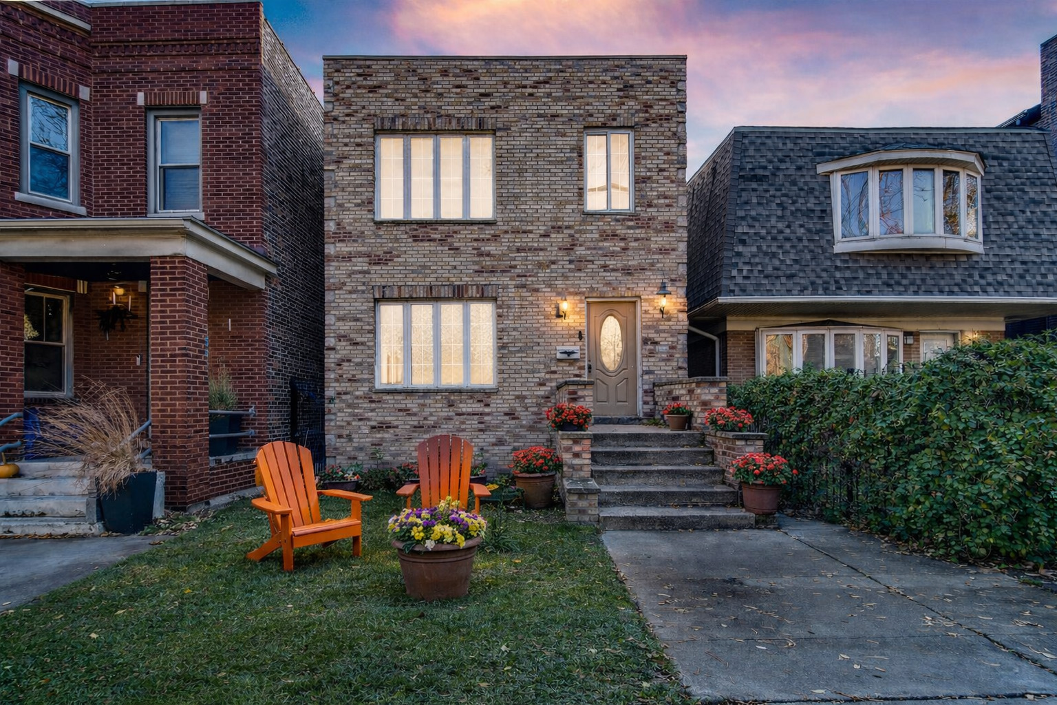 3329 South Racine Avenue Chicago, IL 60608 - Photo 2 of 33 a bench is sitting in front of a brick house