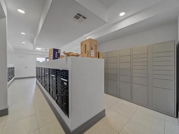 a hallway with a large window