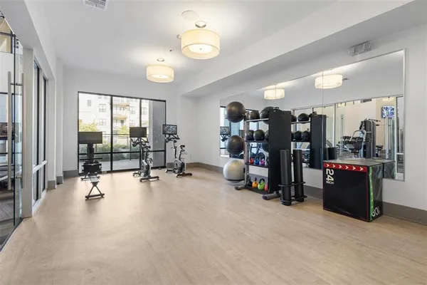 a view of a room with gym equipment