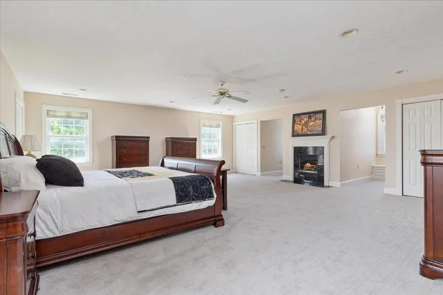 a view of a hall with a chair