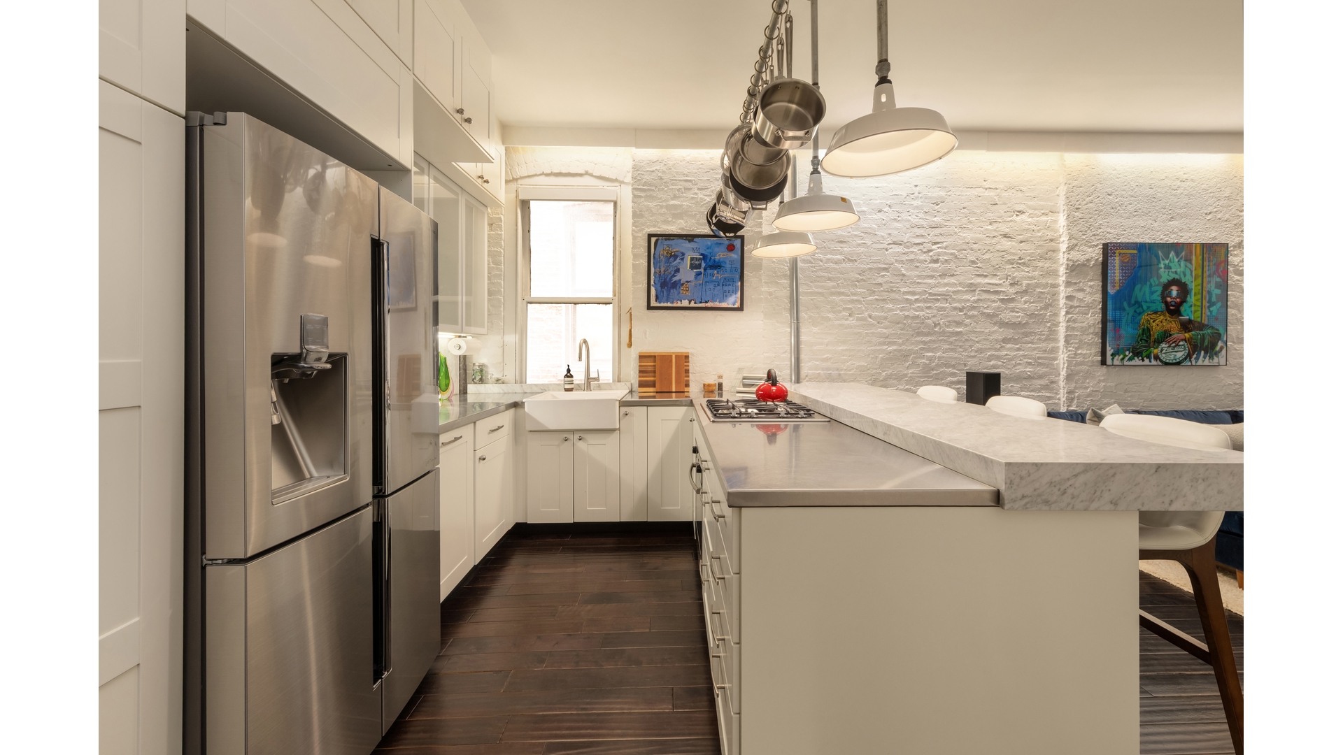 396 3rd Street, Unit SIX Brooklyn, NY 11215 - Photo 4 of 11 a kitchen with a sink a refrigerator and cabinets