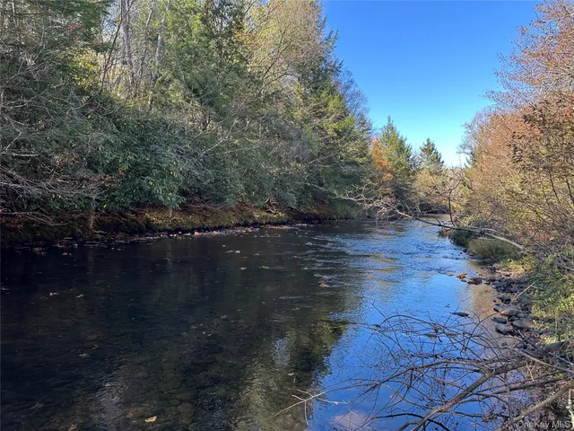 a view of water with a yard