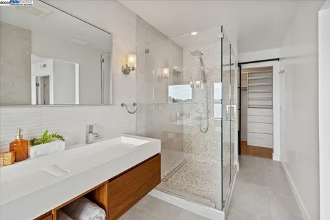 a bathroom with a sink and a shower