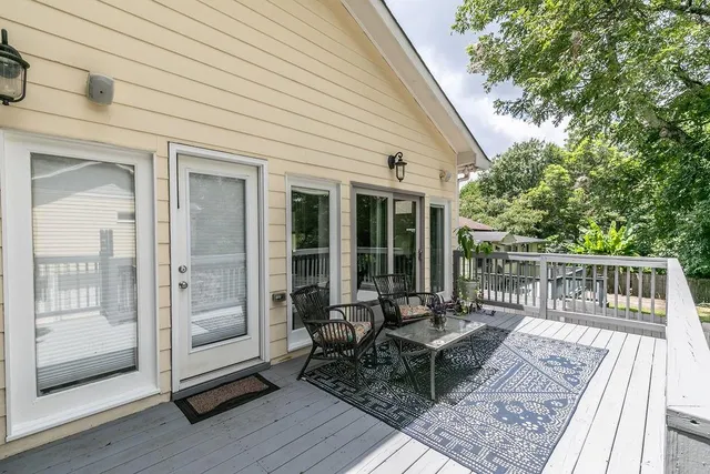a view of a patio on the deck
