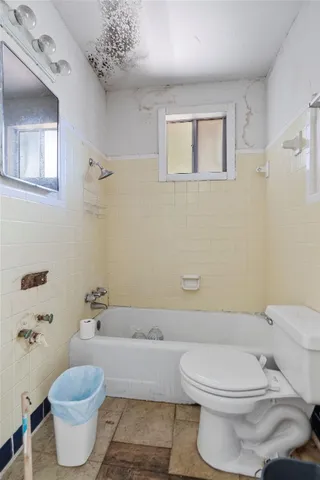 a bathroom with a toilet and a bathtub