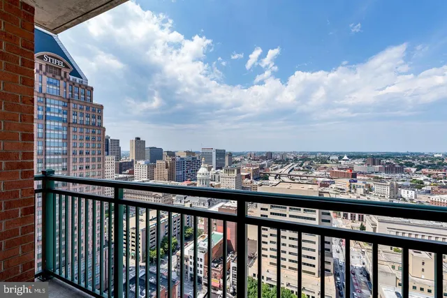 a view of a city from a balcony