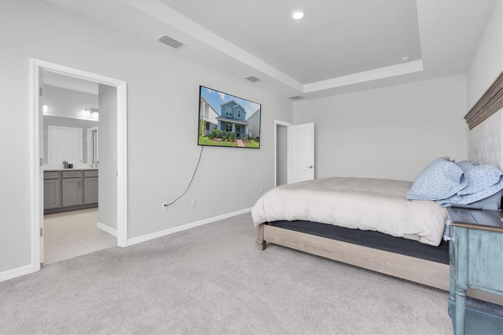 13639 Rangeland Boulevard Odessa, FL 33556 - Photo 18 of 63 a spacious bedroom with a bed and a painting on the wall