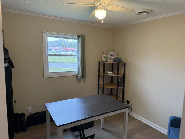 a room with a workspace