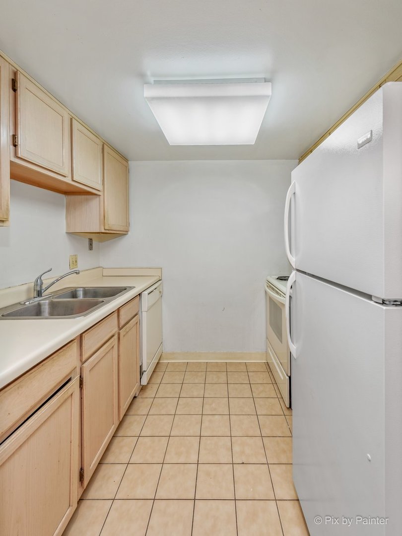 1 Renaissance Place, Unit 211 Palatine, IL 60067 - Photo 6 of 17 a kitchen with a sink a refrigerator and cabinets