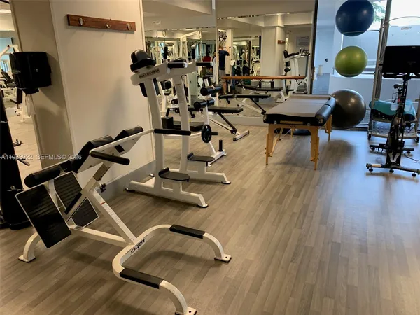 a view of a room with gym equipment