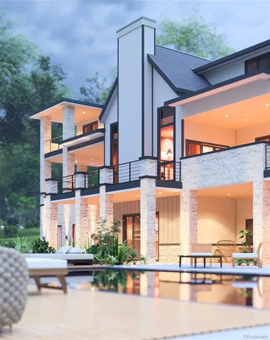 a balcony with table and chairs