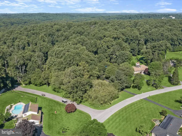 a view of a field with an trees