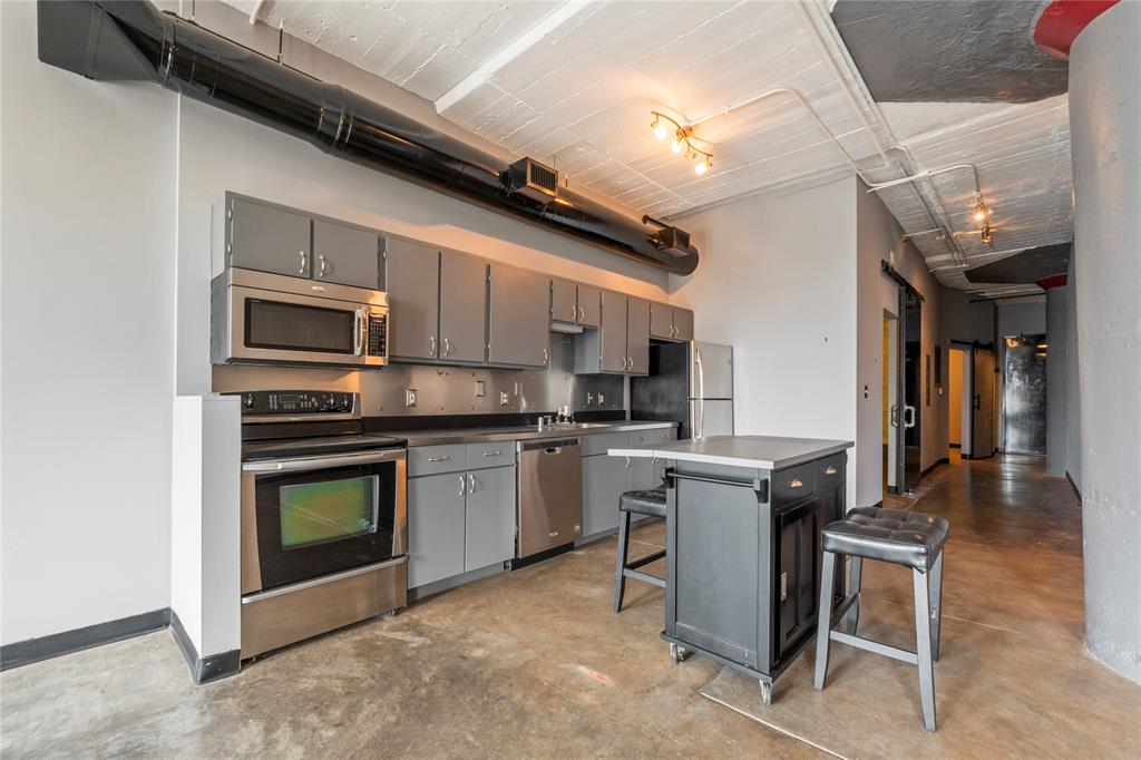 1122 Jackson Street, Unit 811 Dallas, TX 75202 - Photo 14 of 28 a kitchen with a sink cabinets and stainless steel appliances
