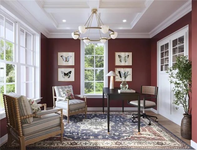 a living room with furniture and a rug