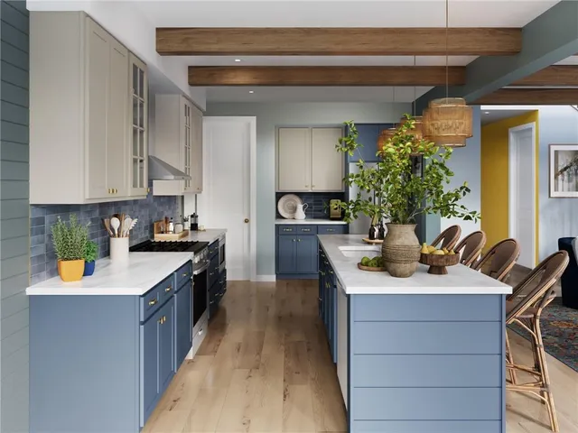 a kitchen with a sink stove and cabinets