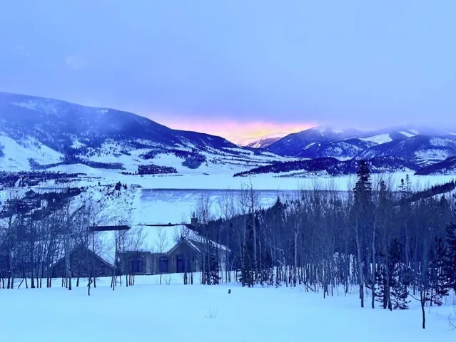 a view of a backyard with a mountain
