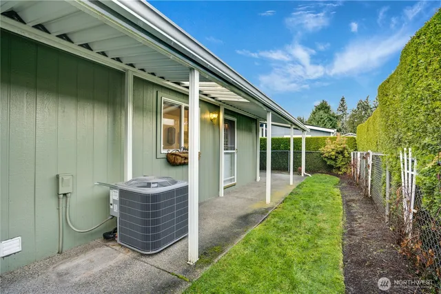 a view of a porch with furniture