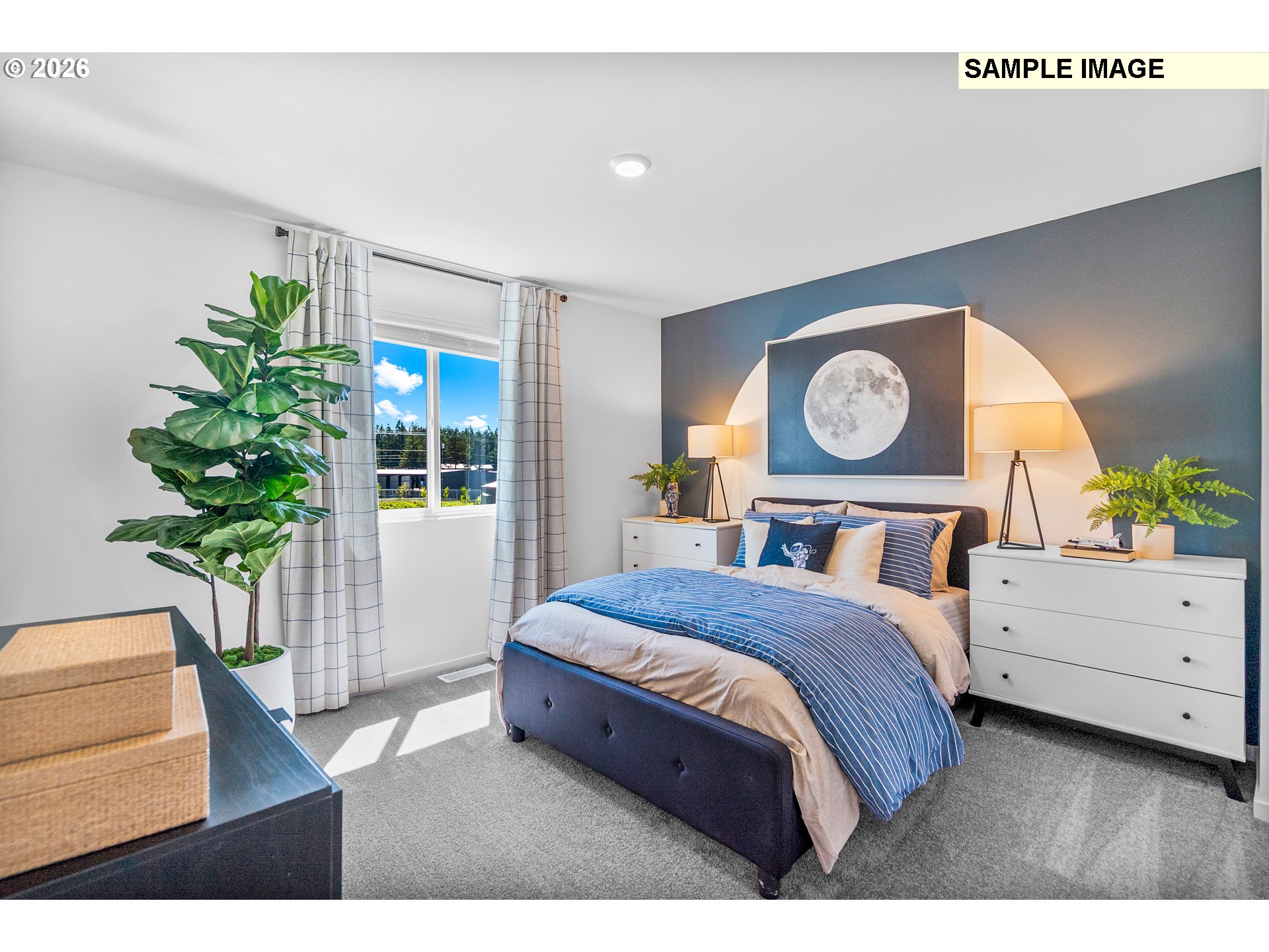 5754 Bainbridge Road Eugene, OR 97402 - Photo 15 of 29 a bedroom with a bed and a potted plant