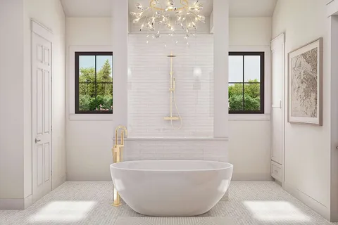 a bathroom with a bathtub and window
