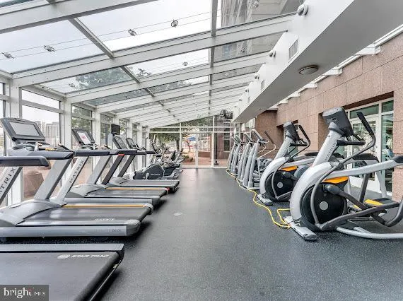 a view of a room with gym equipment