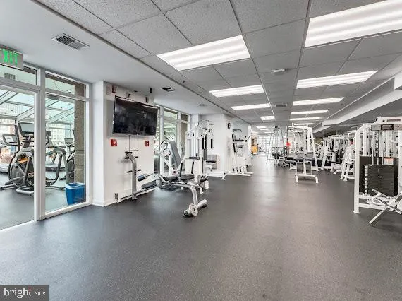 a view of a room with gym equipment