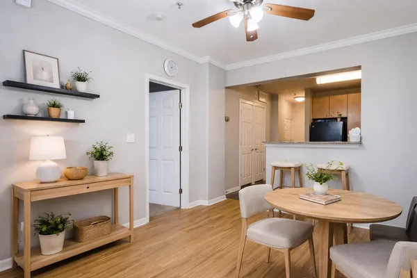 a view of a livingroom with furniture and a fireplace