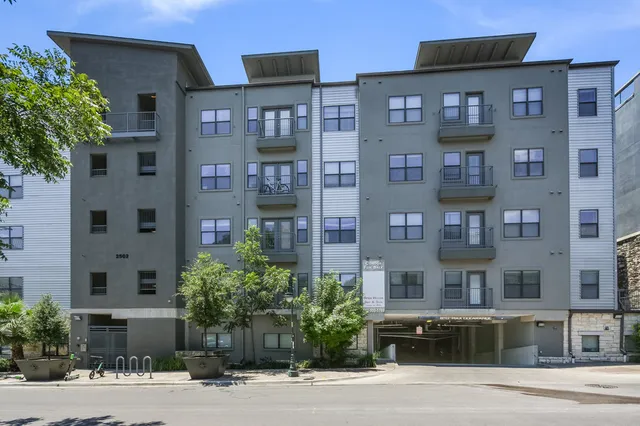 a front view of a multi story building