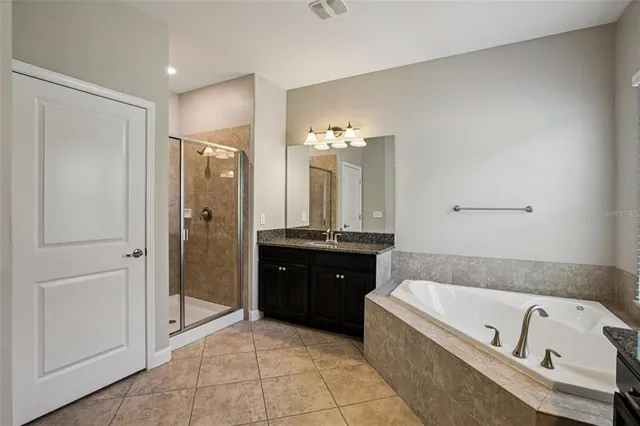 a bathroom with a bathtub a sink and a mirror