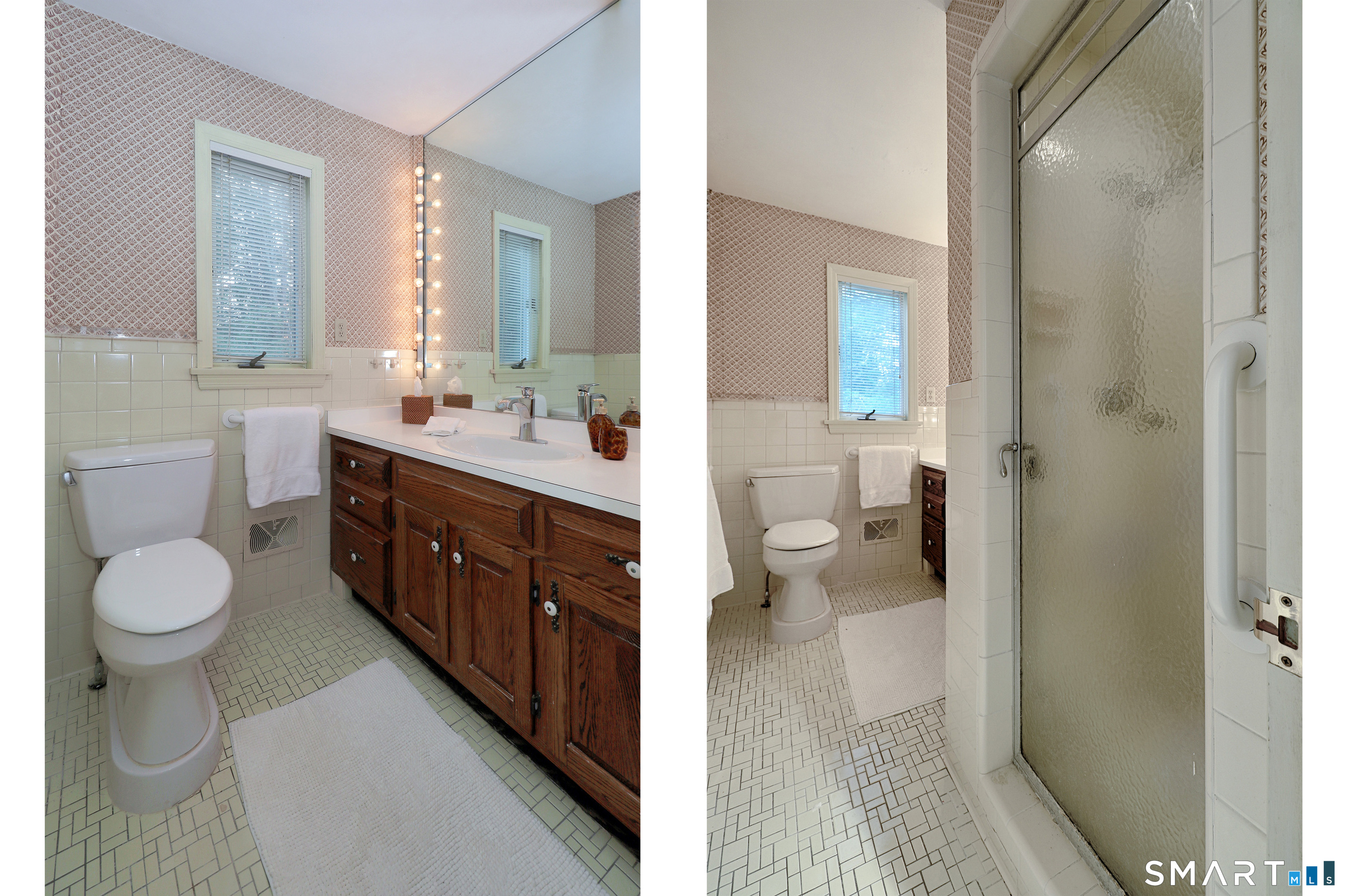 5 Over Rock Lane Westport, CT 06880 - Photo 20 of 28 Full bath for second bedroom suite with stall shower, tile floor and Formica counter on vanity.