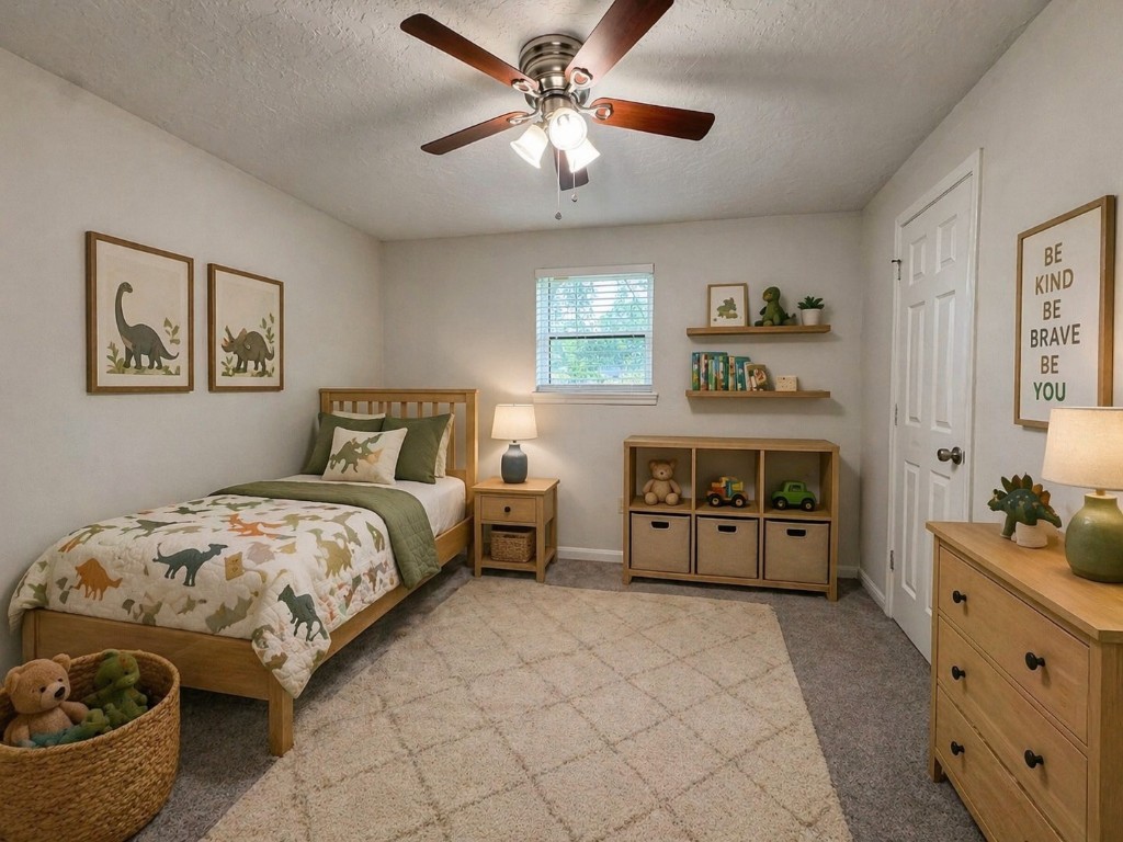 2402 Barak Lane Bryan, TX 77802 - Photo 14 of 25 a bedroom with a bed and a chandelier