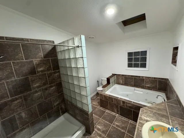 a bathroom with a bathtub and a shower