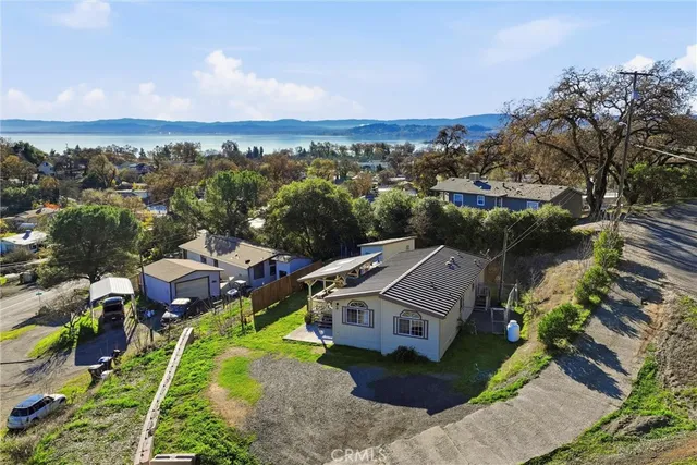 a view of a lake in middle of the town