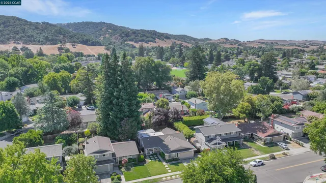 a view of a lush green hillside and houses
