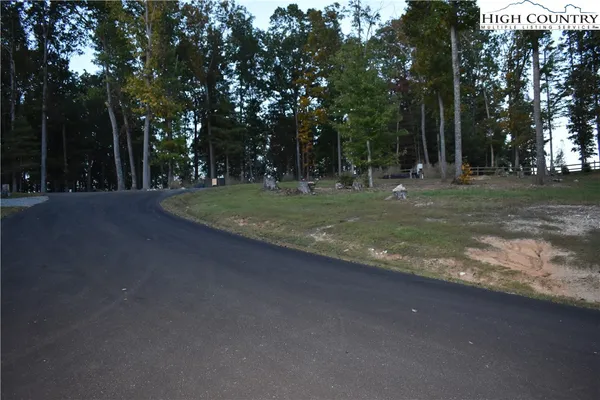 a view of a field with trees in the background