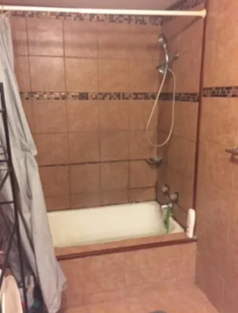 a bathroom with a bathtub