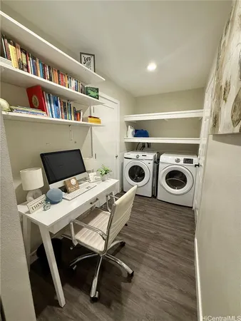 a workspace with furniture washer and dryer