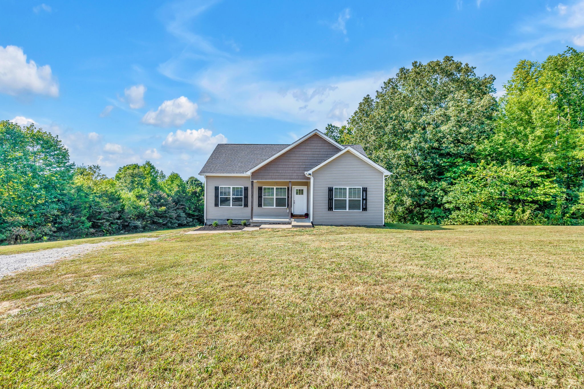 a front view of house with yard and green space