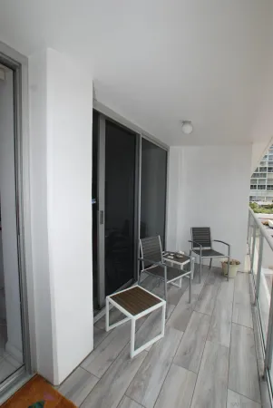 a outdoor space with wooden floor