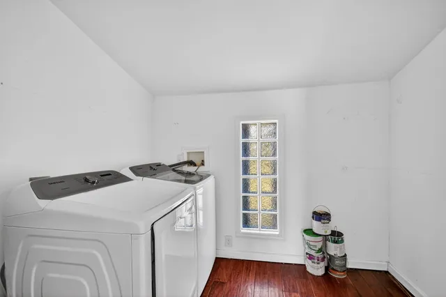a utility room with dryer and washer