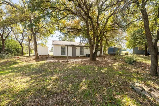 a view of a yard with trees