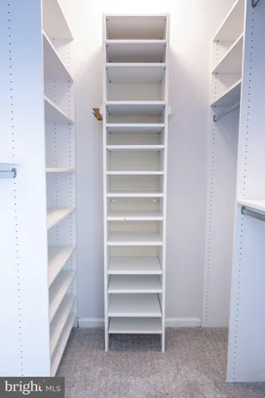 a view of walk in closet with empty racks