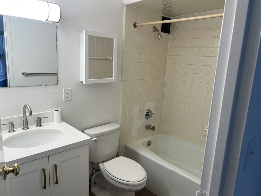 1 Pond Street, Unit 8K Winthrop, MA 02152 - Photo 8 of 14 a bathroom with a sink a mirror toilet and bathtub