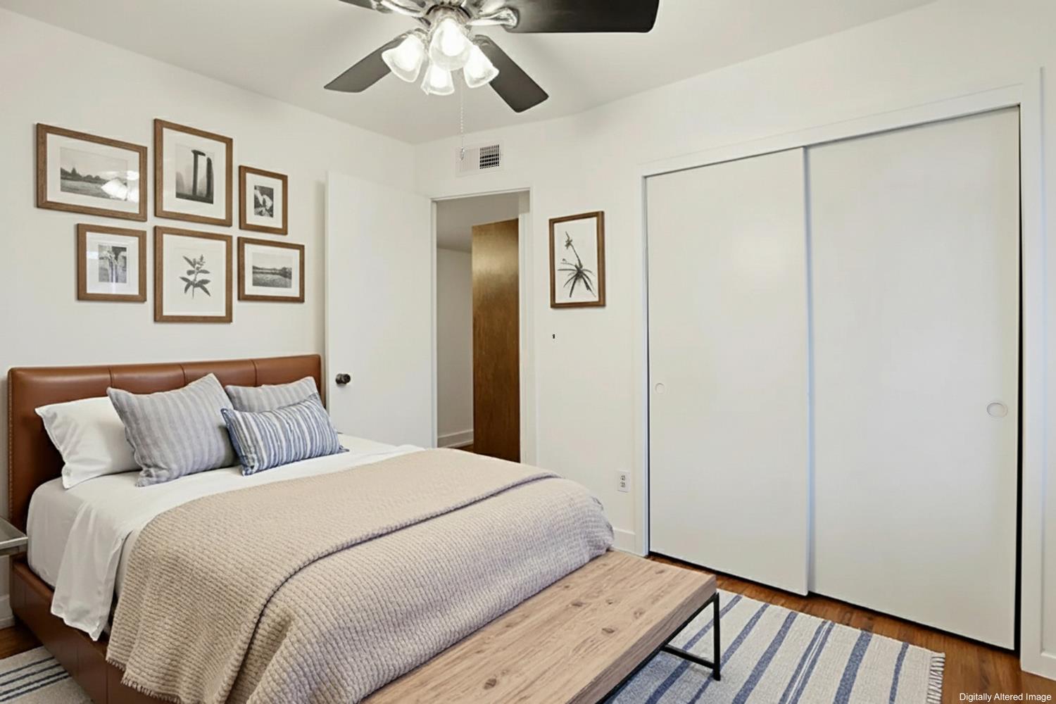 1417 Fransen Lane Modesto, CA 95355 - Photo 15 of 30 a bedroom with a large bed and a chandelier