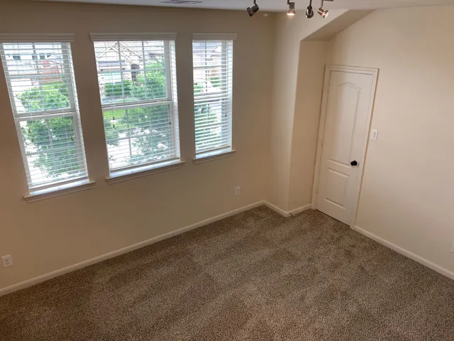 an empty room with a workbench