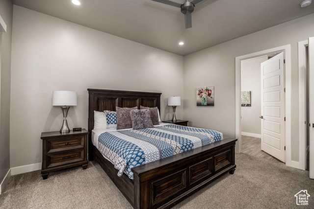 2600 Ocotillo Way, Unit 34 Santa Clara, UT 84765 - Photo 11 of 43 Bedroom featuring light carpet, recessed lighting, and a ceiling fan